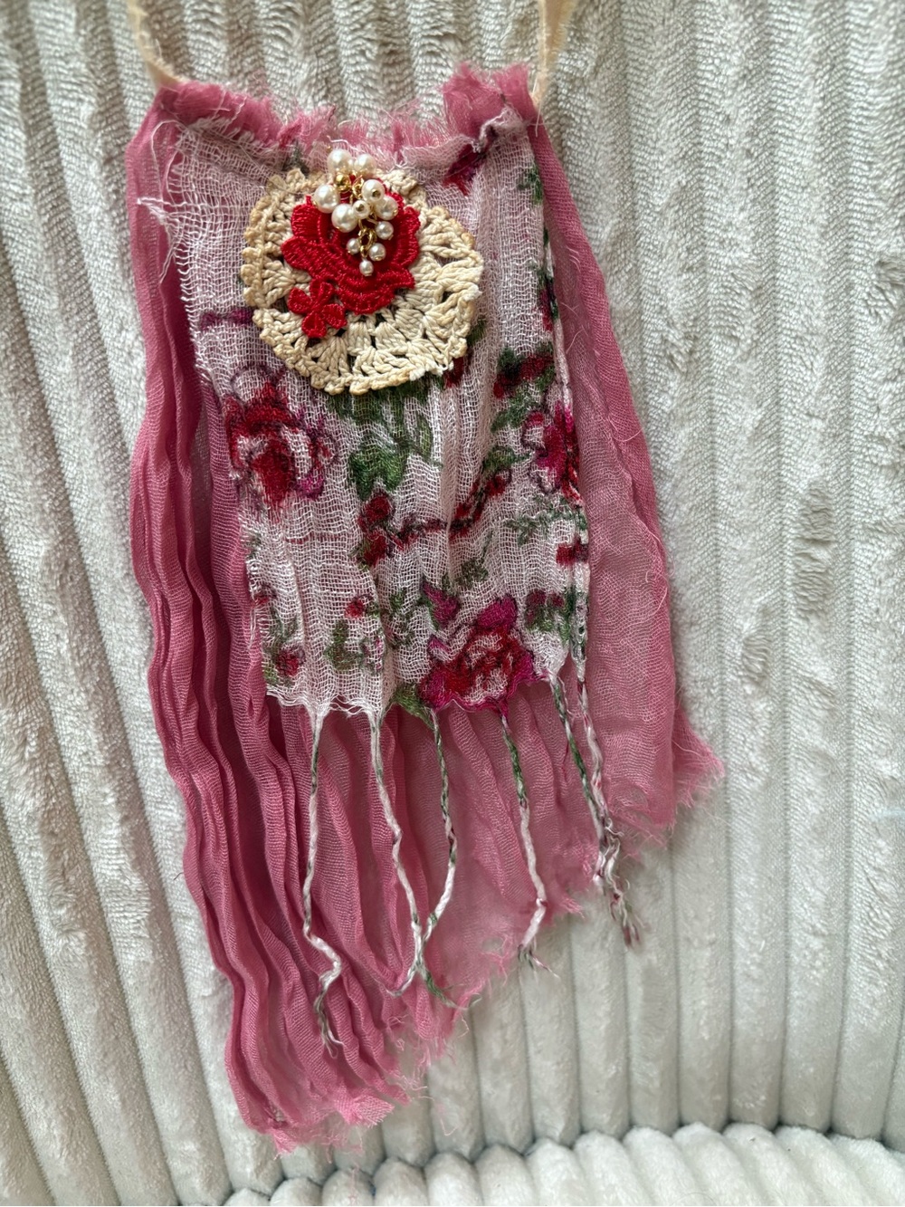 Shabby Chic Jabot Floral Fringe Collar Necklace